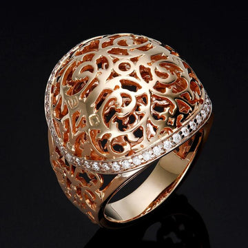 Lovely New Hollow Flower Filled 14K Rose Gold Round Micro-wax Inlay AAA Zircon Diamonds Rings - Party Fine Jewelry